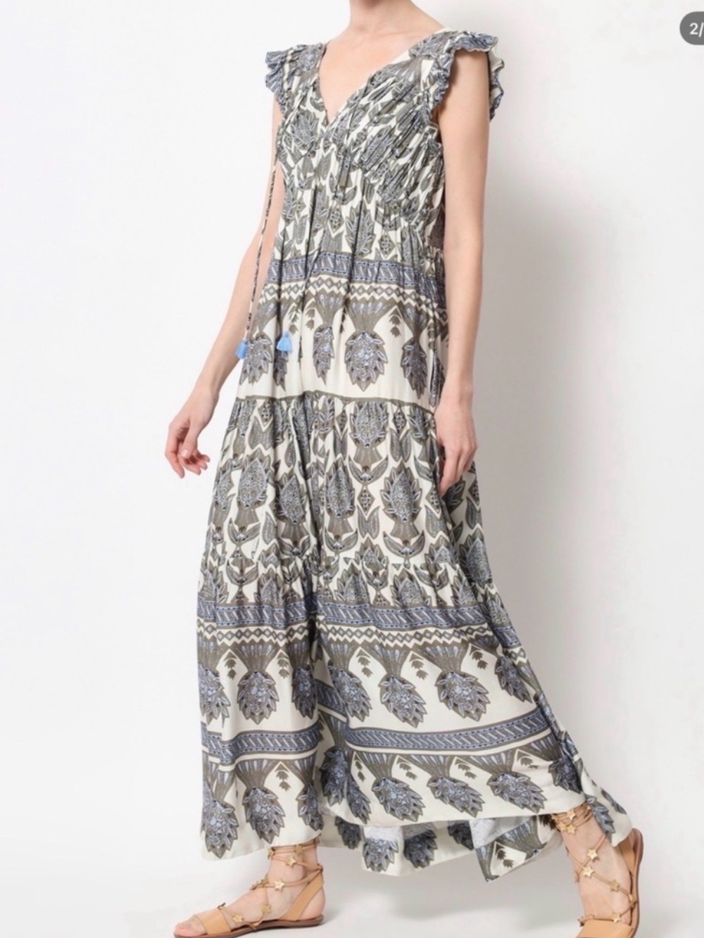 Bohemian Sleeveless Maxi Dress in Ivory and Gray